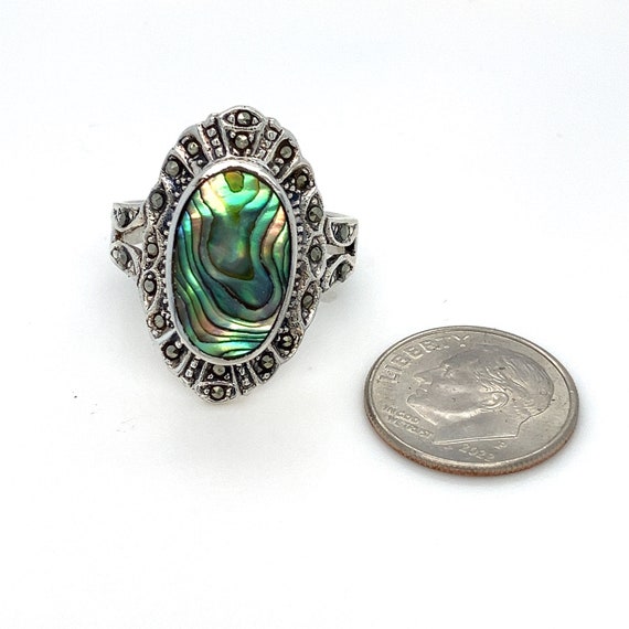 Large Oval Paua Abalone Shell and Marcasite Gemst… - image 6