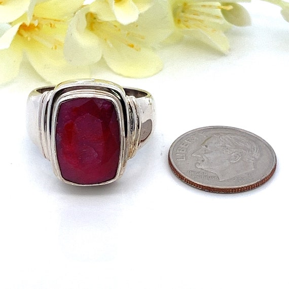 Vintage Faceted Ruby Sterling Silver Ring - Size … - image 5