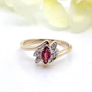 Petite Rhodolite Garnet Diamond Ring: 14k Yellow Gold, Size 4.25- ET3092-B