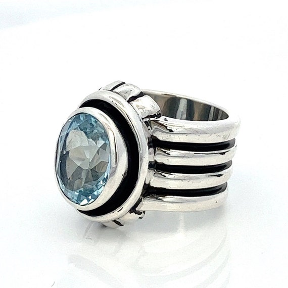 Large Oval Blue Topaz Sterling Silver Wide Band S… - image 3