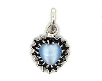 Heart Pendant  ~ Tiny Blue Cats Eye  925 Sterling Silver ~ Charm- - ET245