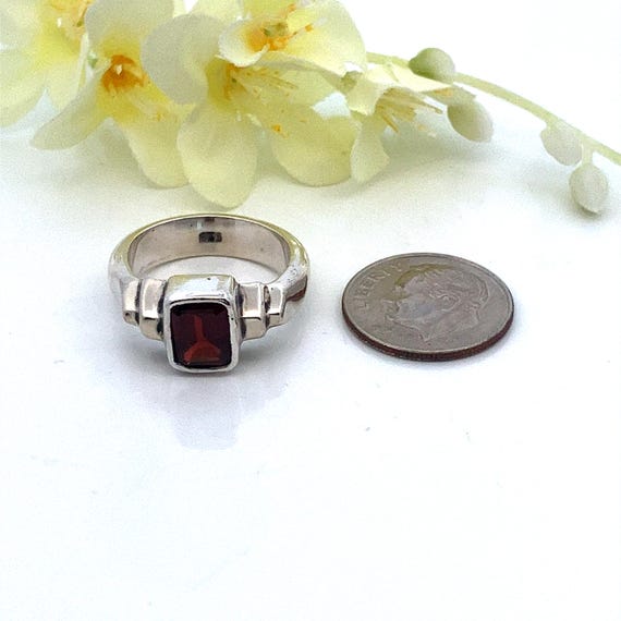 Minimalist Rectangular Garnet Sterling Silver Vin… - image 5
