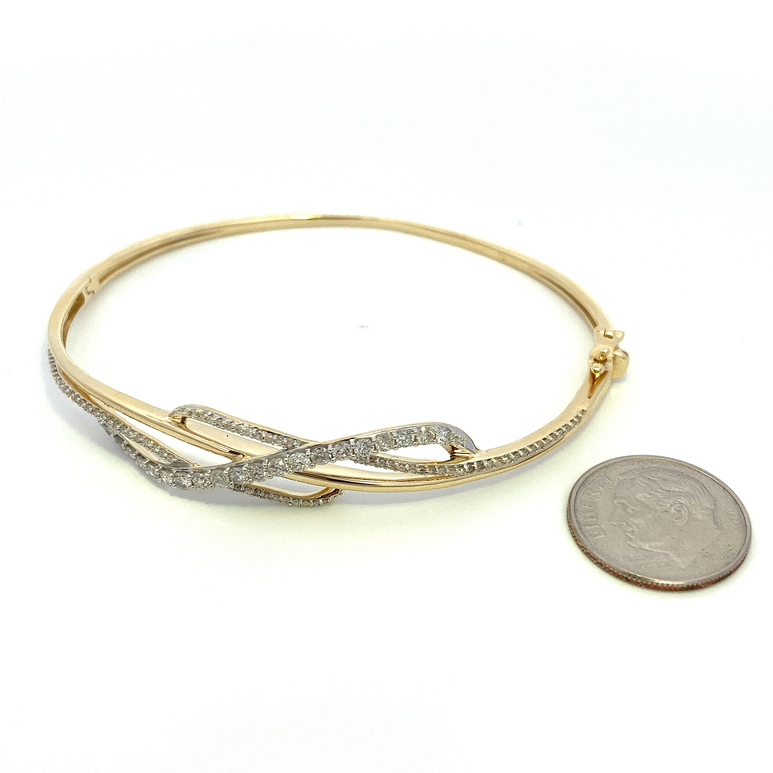 10K Yellow Gold & Natural Diamond ~ Hinged Bangle Bracelet