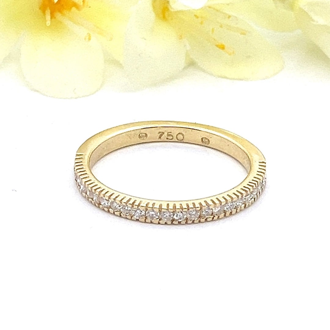Dainty 18k Yellow Gold Diamond Wedding Band - Half Eternity Stack Ring ...