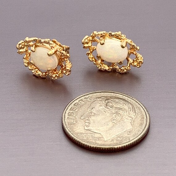 Vintage Oval Opal Freeform Gold Nugget Stud Earri… - image 5