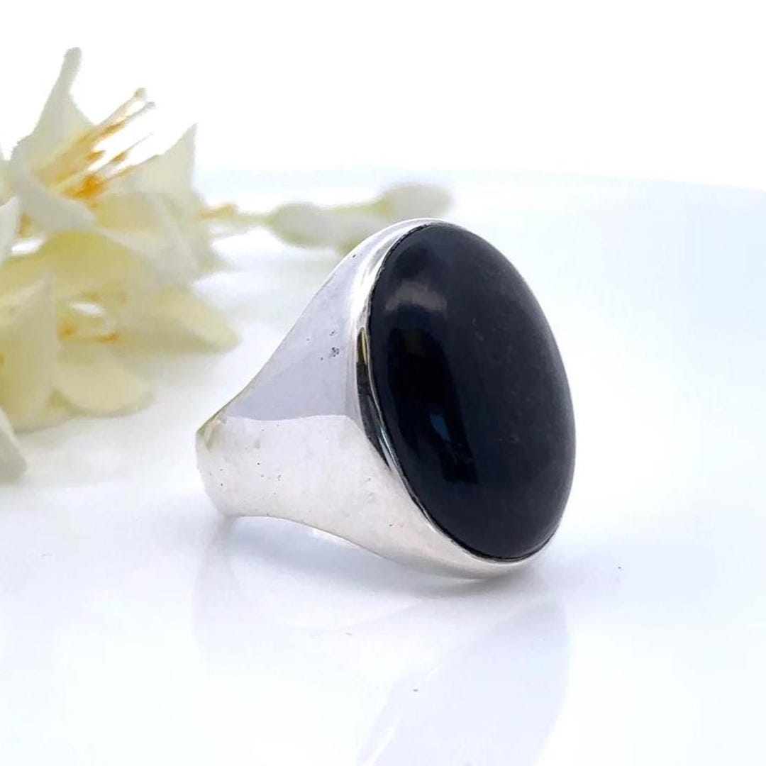 Vintage Sterling Silver Obsidian Ring Golden Sheen Gemstone, Size 7.5