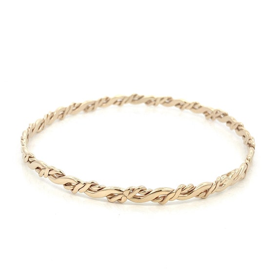 14K Yellow Gold Woven Bangle Bracelet - Minimalis… - image 3