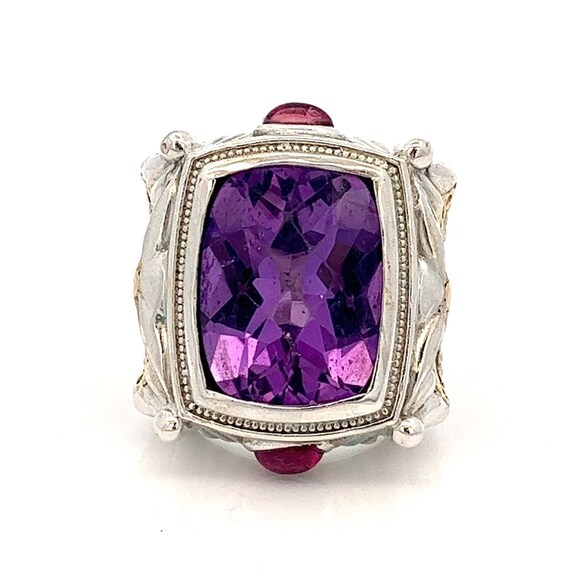 Amethyst Statement Ring: Sterling Silver & 18k Go… - image 2