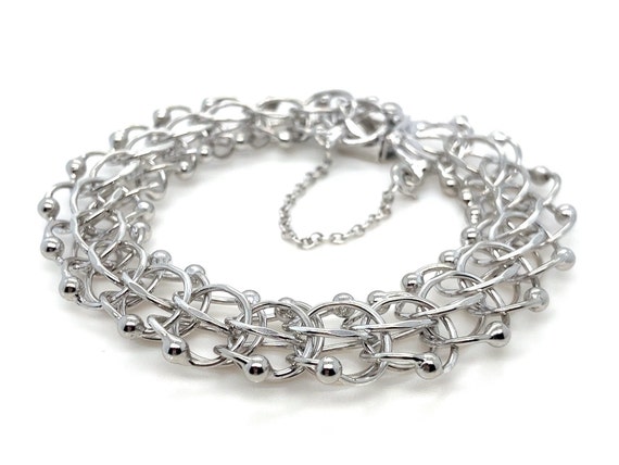 Vintage Wide Sterling Silver Charm Link Bracelet … - image 2