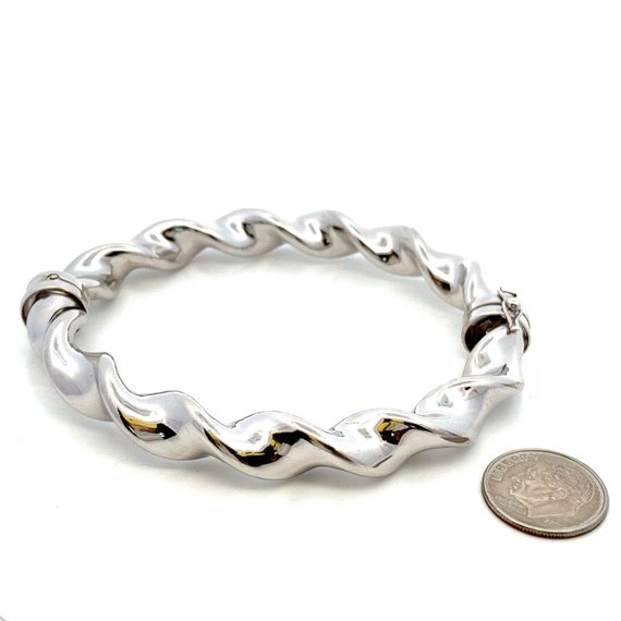 Large Twisted Sterling Silver Hinged Bangle Brace… - image 3