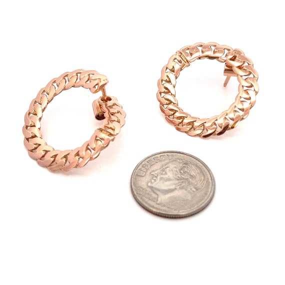 18k Rose Gold Curb Link Bypass Hoop Earrings- Ove… - image 6