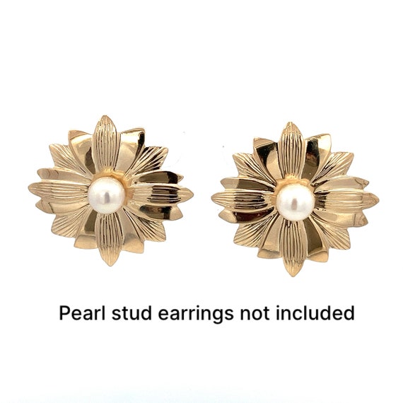 Large Floral 14k Yellow Gold Earring Jackets for … - image 2