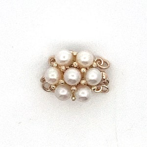Vintage 14k Yellow Gold 3 Strand Pearl Clasp ~ Floral Box Clasp for Triple Strand of Pearls or Chain, with Cultured Pearls   ET2309