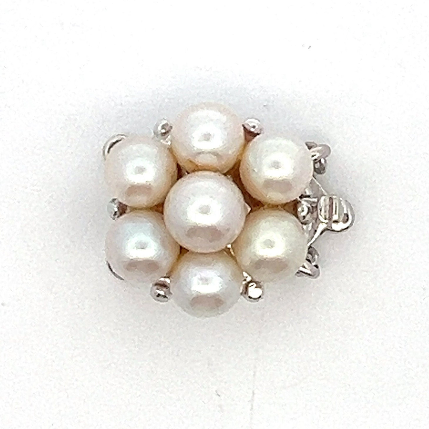 Vintage 14k White Gold 2 Strand Pearl Clasp ~ White Cultured