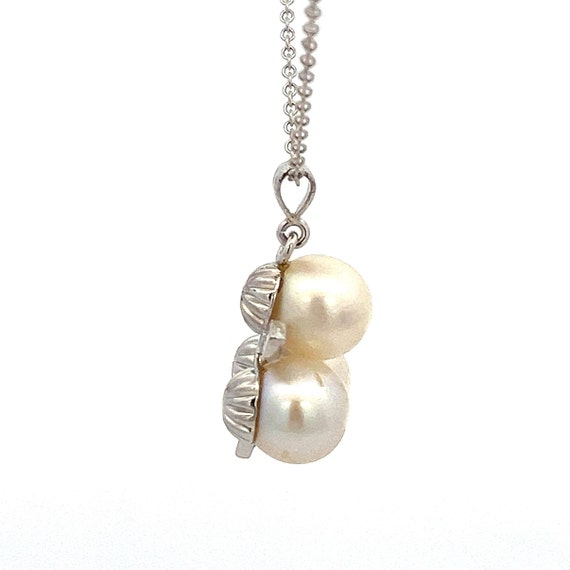 Vintage Three White Pearls and Diamond 14k White … - image 5
