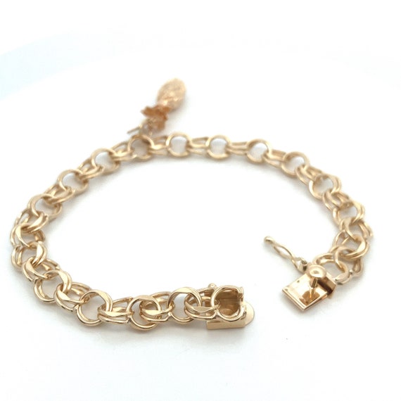 Double Link Solid 14k Yellow Gold Charm Bracelet … - image 4