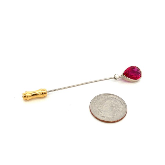 Vintage 10k White Gold Stick Pin: Pear Ruby & Seed Pe… - Gem