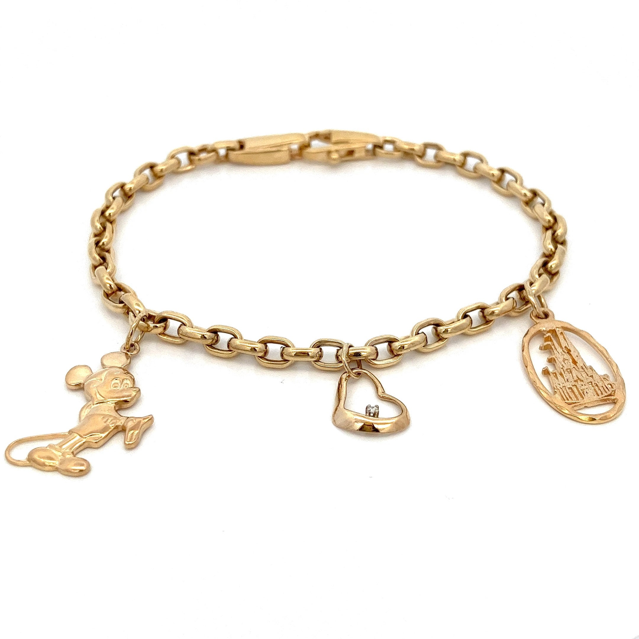 Cuff Bracelet 14k Gold Mickey Mouse Bracelet Dangle Mickey Mouse