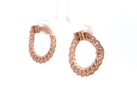 18k Rose Gold Curb Link Bypass Hoop Earrings- Ove… - image 5