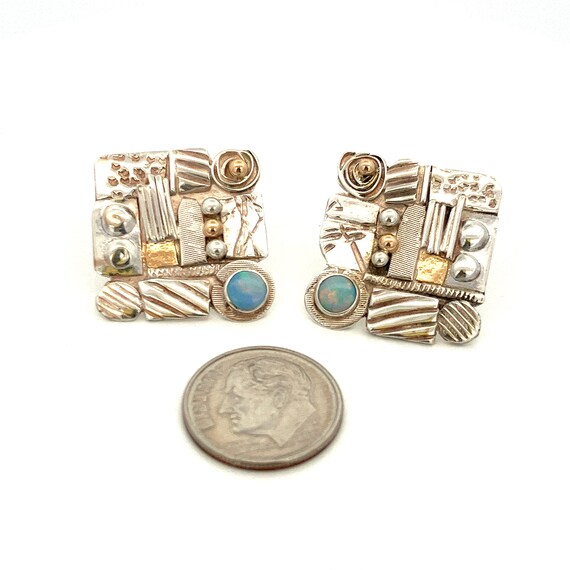Opal Earrings - Large Modern Handcrafted Sterling… - image 4