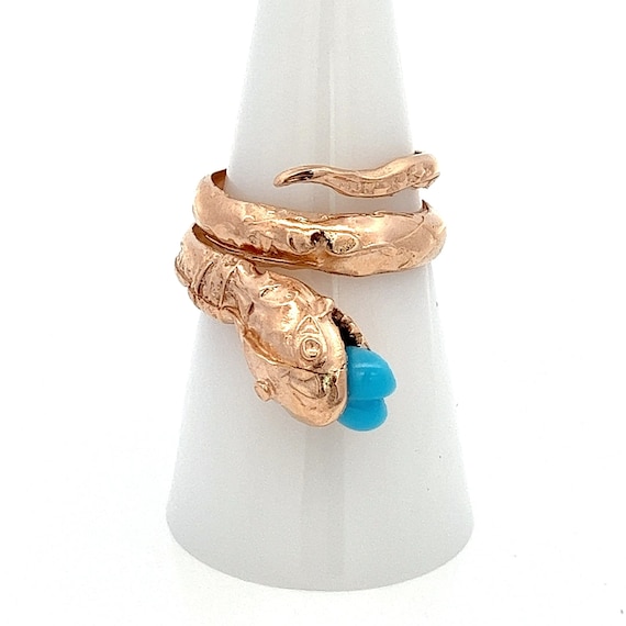 14k Rose Gold Snake and Turquoise Gemstone Ring ~… - image 1