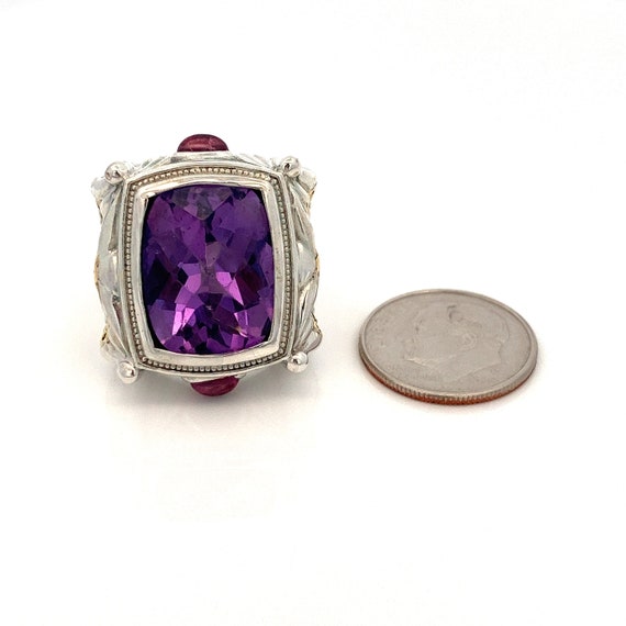 Amethyst Statement Ring: Sterling Silver & 18k Go… - image 6
