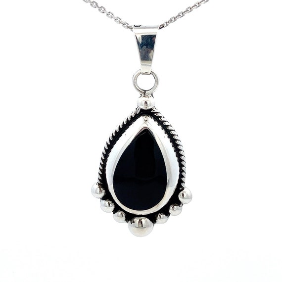 Large  Black Onyx  Sterling Silver Pendant / Slid… - image 1
