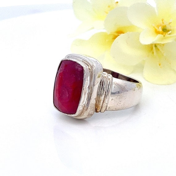 Vintage Faceted Ruby Sterling Silver Ring - Size … - image 3