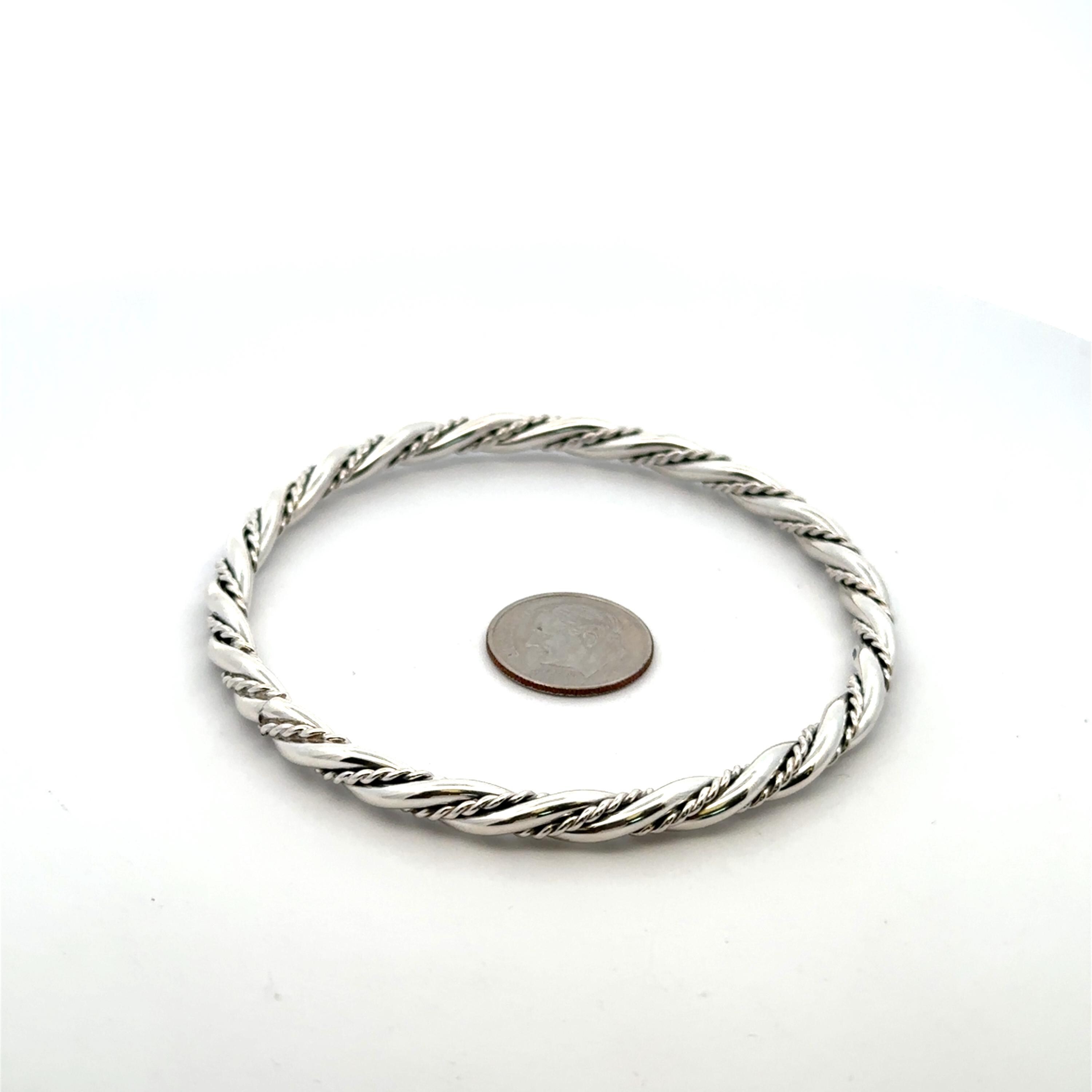 Sterling Silver Twisted Rope Bangle Bracelet - Stackable 8