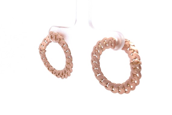 18k Rose Gold Curb Link Bypass Hoop Earrings- Ove… - image 3