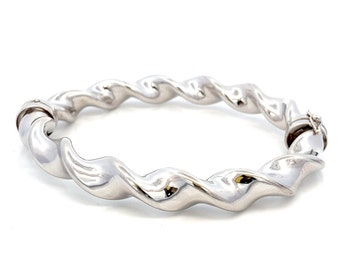 Large Twisted Sterling Silver Hinged Bangle Bracelet -  Fits Large Wrist ET2012