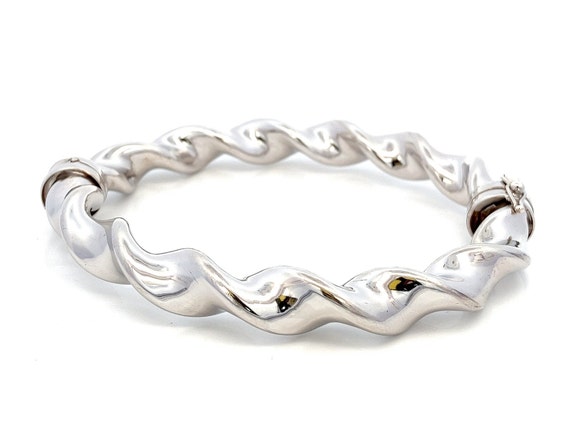 Large Twisted Sterling Silver Hinged Bangle Brace… - image 1