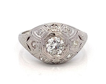 Antique Edwardian Platinum Diamond Engagement Ring: Old European Cut, Size 7.25~ ET1261