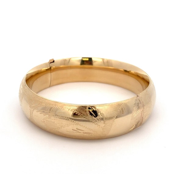 Solid 14Kt Yellow Gold 18mm Bangle Bracelet Hinge… - image 1