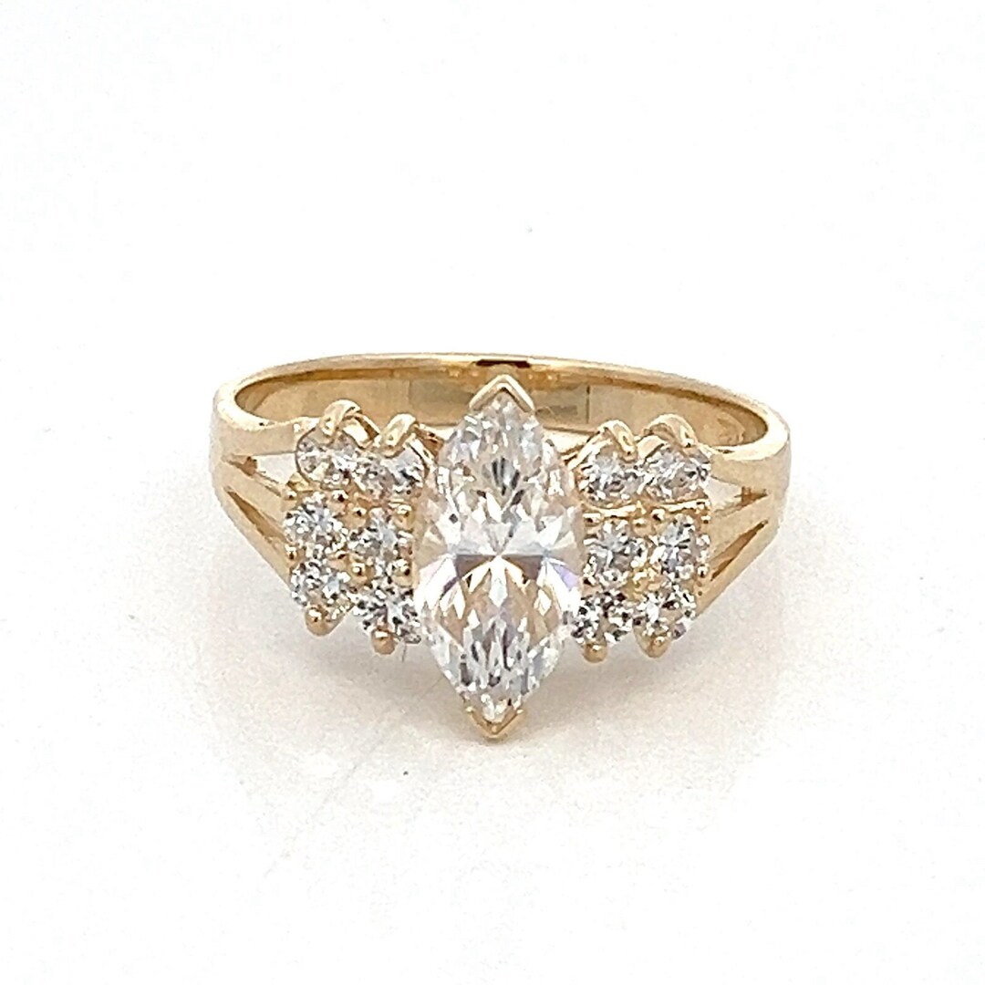 14k Yellow Gold Marquise CZ Cocktail Ring - Size 8 - ET2527 - Etsy
