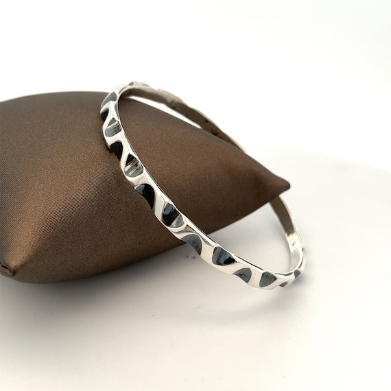 Oxidized Sterling Silver Bangle Bracelet: Wavy De… - image 1