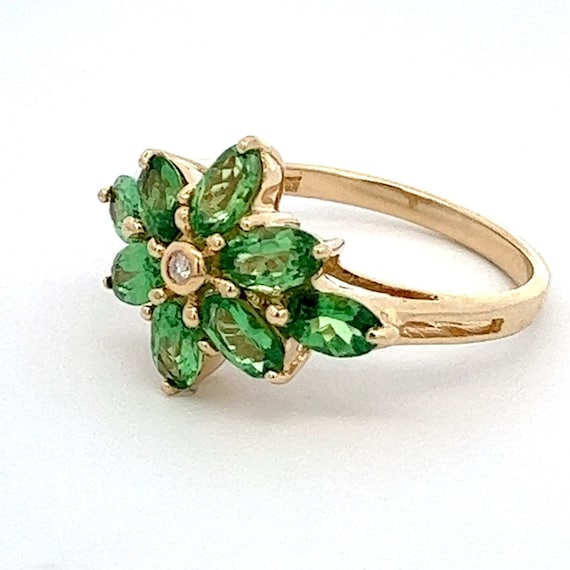 Tsavorite Green Garnet and Diamond Ring - 14k Yel… - image 3