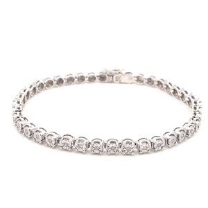 Estate .60ct Diamond Tennis Bracelet   7.75&quot; Length - 925 Sterling Silver  ET1568