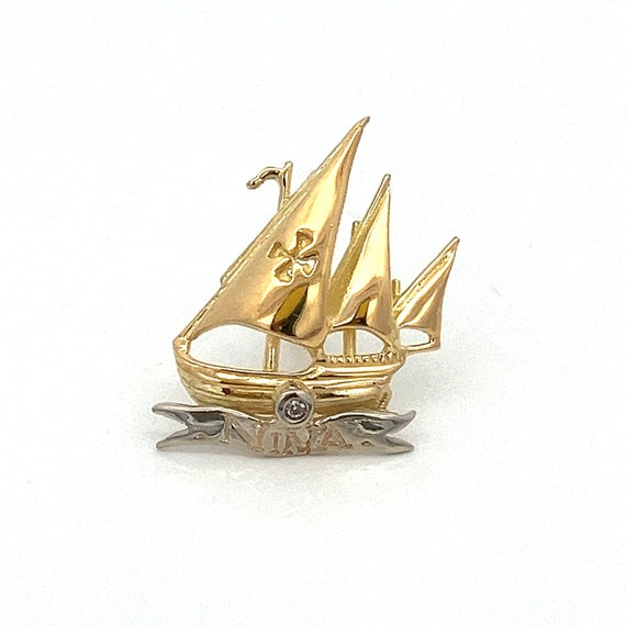 Vintage Spanish Ship "Nina" 18k Yellow & White Go… - image 1