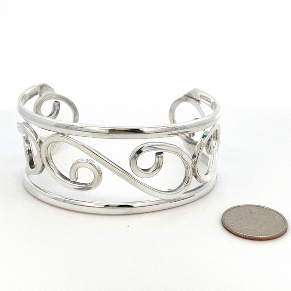 Vintage Wide Openwork Scroll Design Sterling Silv… - image 5