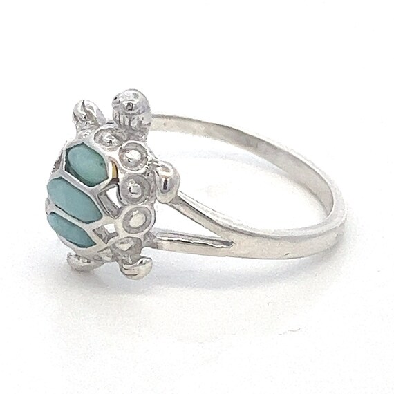 Turtle Ring with Inlayed Larimar Gemstone Sterlin… - image 3