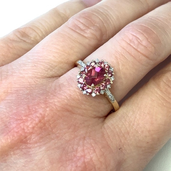 Pink Tourmaline and Diamond 14k Yellow Gold Ring … - image 2