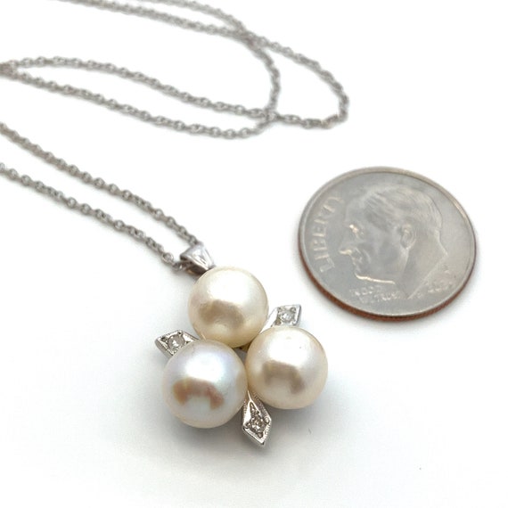 Vintage Three White Pearls and Diamond 14k White … - image 7