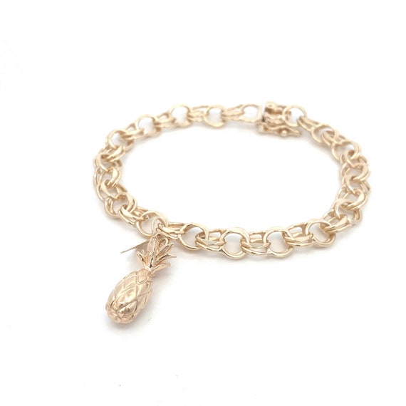 Double Link Solid 14k Yellow Gold Charm Bracelet … - image 1