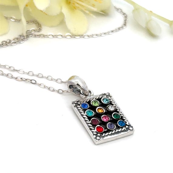 Multi Color Rectangular CZ Sterling Silver Pendan… - image 1