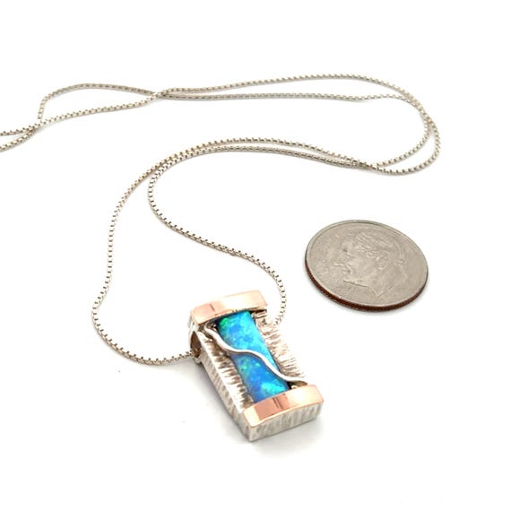 Rectangular Blue Opal Pendant Necklace: Sterling … - image 2