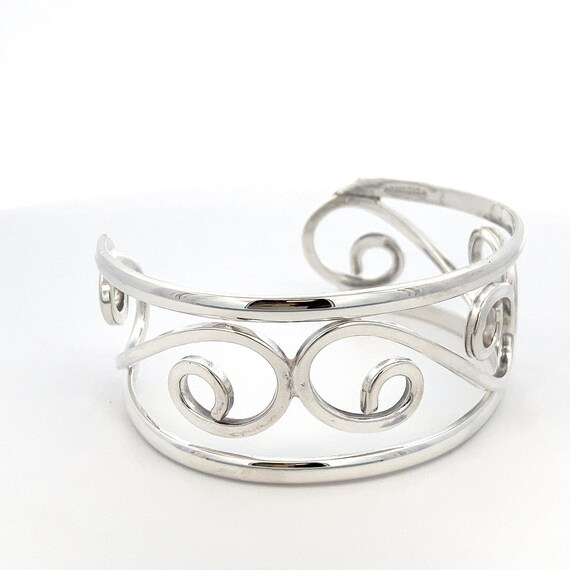 Vintage Wide Openwork Scroll Design Sterling Silv… - image 2