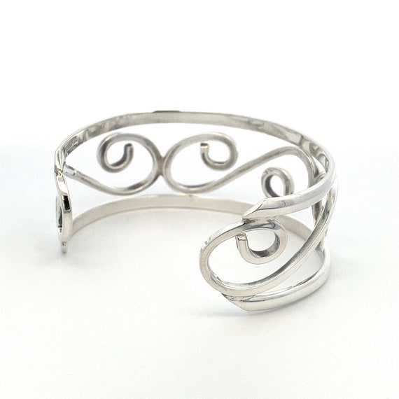 Vintage Wide Openwork Scroll Design Sterling Silv… - image 4