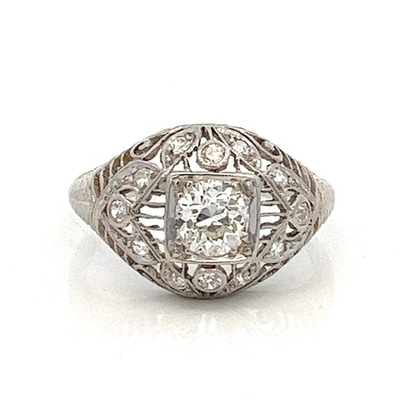 Antique Edwardian Platinum Round Old European Cut 