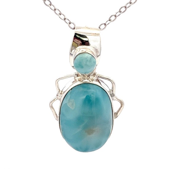 Larimar Oval Sterling Silver Pendant Necklace - 1… - image 2